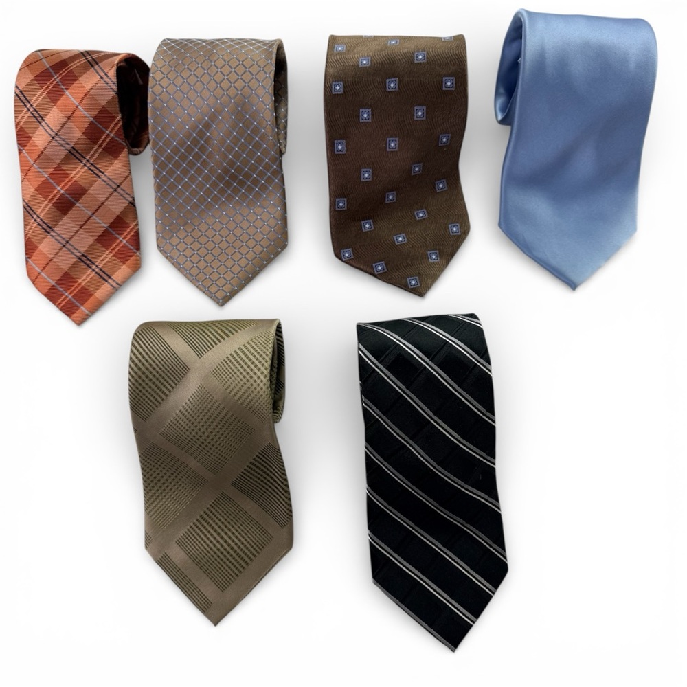 Men’s Designer Necktie Lot 6 Ties Pierre Cardin Van Heusen Claiborne